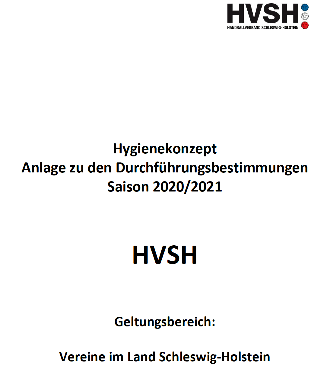 Handballverband SchleswigHolstein HVSH mit Aktualisierung Hygienekonzept